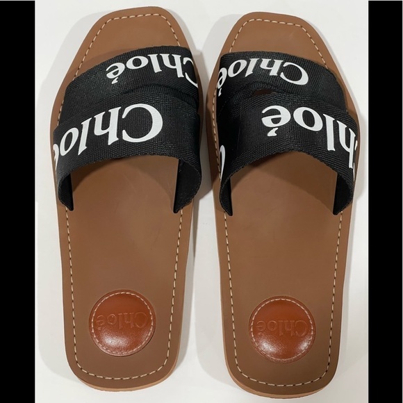 CHLOÉ LOGO SLIDE SANDAL BLACK SIZE - 9 .US/ 39.EU ($475) PRE-OWNED - Picture 6 of 14